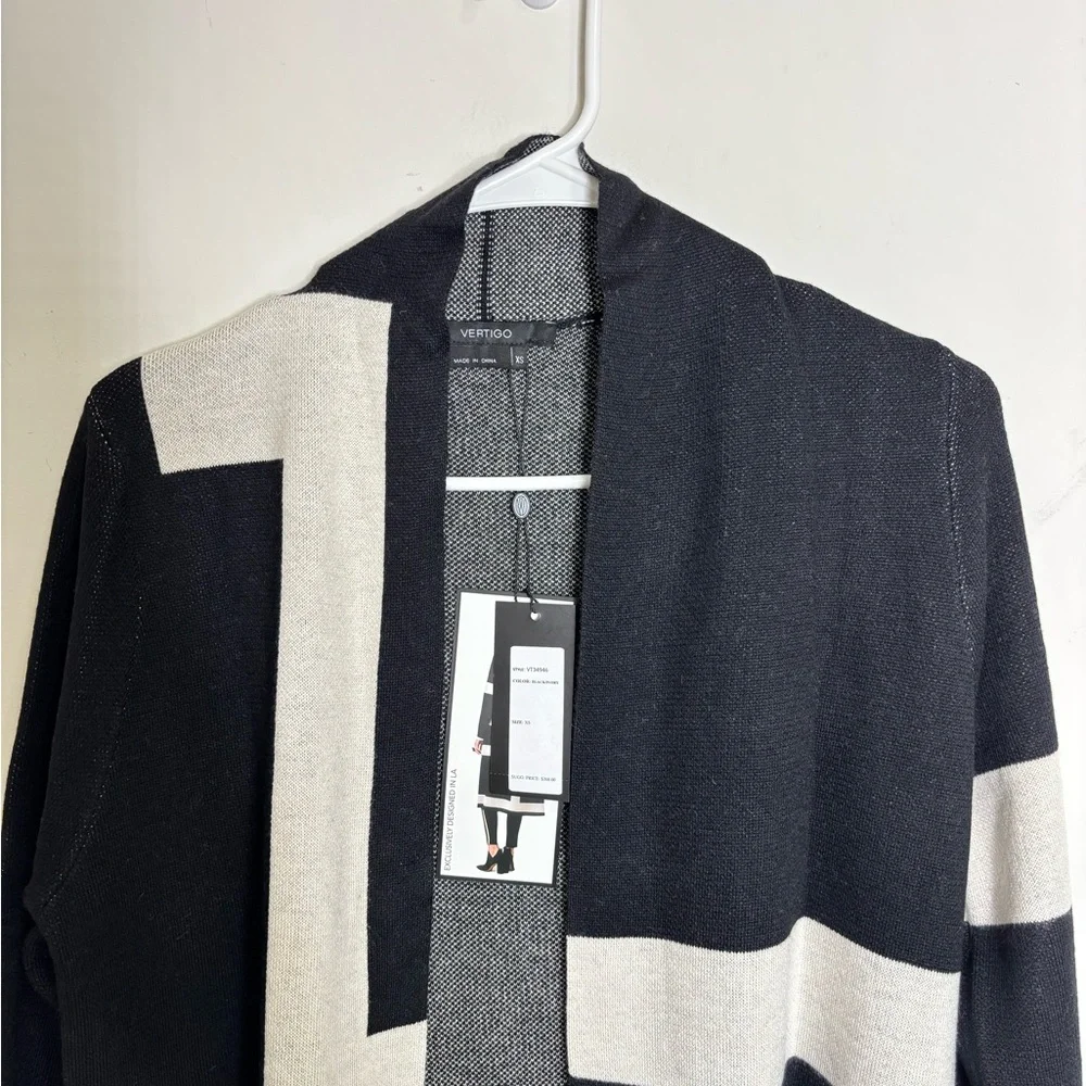 BN9 Vertigo Colorblock Long Cardigan Open Knit Black XS NWT‎
